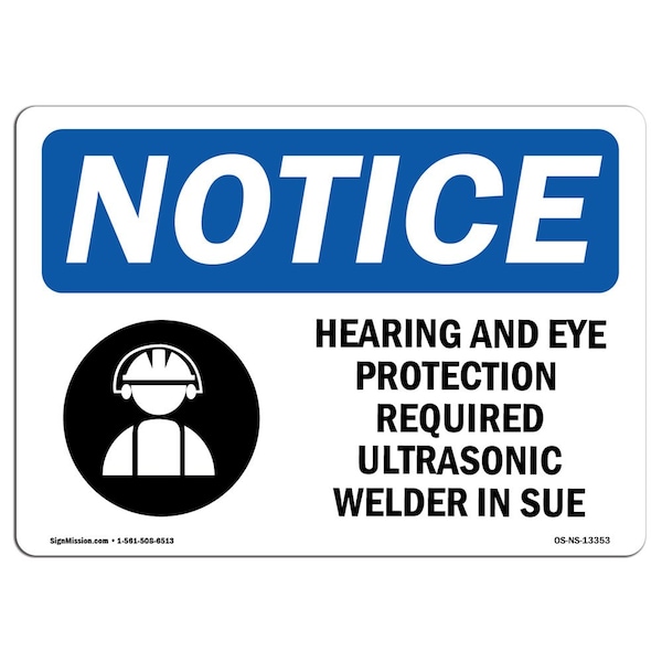 OSHA Sign, Hearing & Eye Protection Required, 5in X 3.5in Decal, 10PK, 5" W, 3.5" H, Landscape, PK10